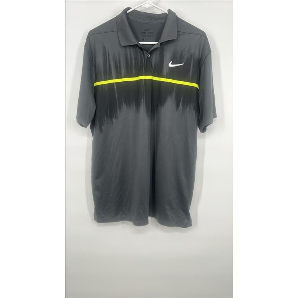 Nike Golf Mens Dri-FIT Polo Shirt Gray Black Neon Yellow Stripe Size M